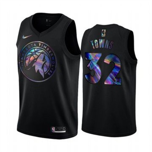 Minnesota Timberwolves #32 Karl-Anthony Towns Mens Iridescent Holographic Collection Jersey - Black Mens