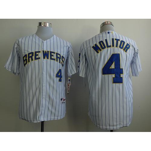 Milwaukee Brewers #4 Paul Molitor White (Blue Strip) Stitched Jersey Men's