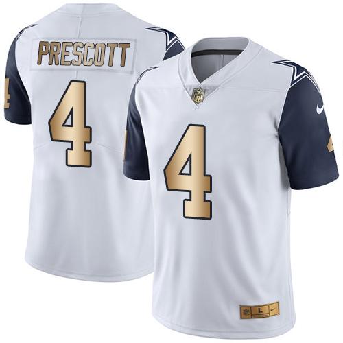 Cowboys #4 Dak Prescott White Men's Stitched Limited Gold Rush Jersey