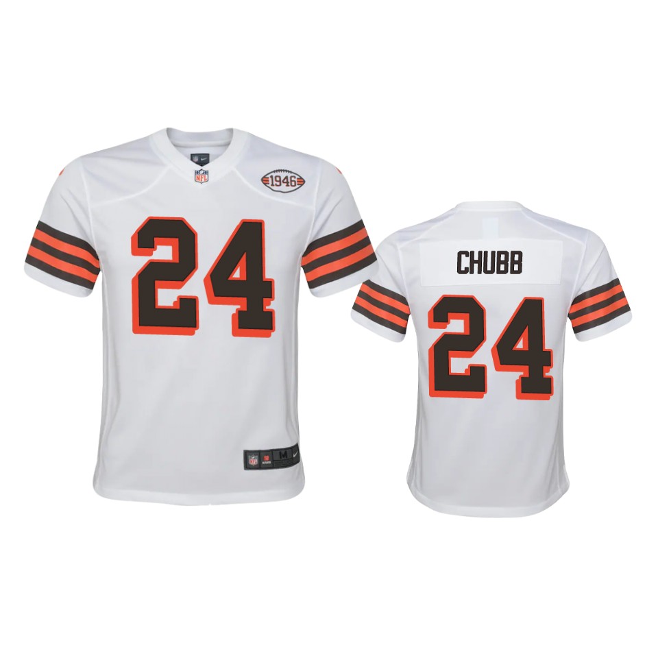 Youth Browns #24 Nick Chubb 1946 Collection Alternate Game Limited Jersey - White