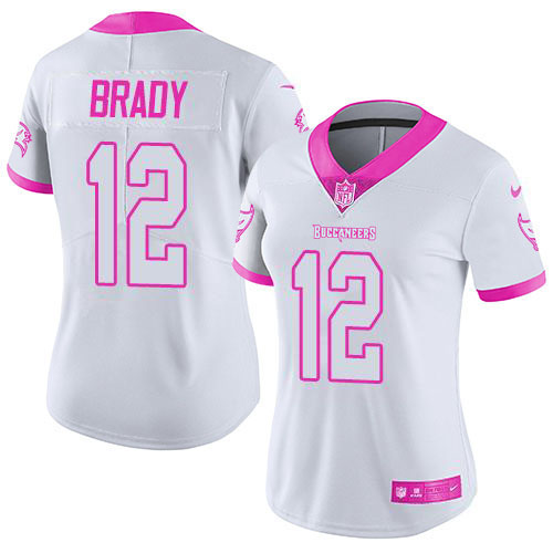 Buccaneers #12 Tom Brady White/Pink Women's Stitched Limited Rush Fashion Jersey