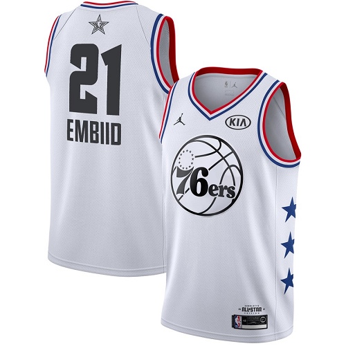 Philadelphia 76ers #21 Joel Embiid White Womens Jordan Swingman 2019 All-Star Game Jersey Womens