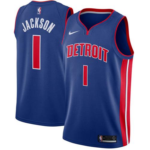 Detroit Pistons #1 Reggie Jackson Blue Swingman Icon Edition Jersey Mens