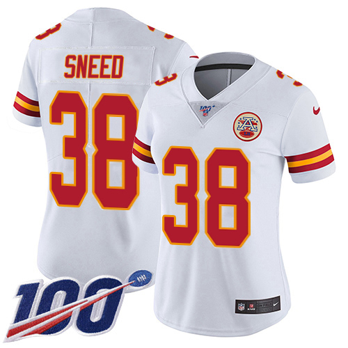 Chiefs #38 L'Jarius Sneed White Women's Stitched 100th Season Vapor Limited Jersey