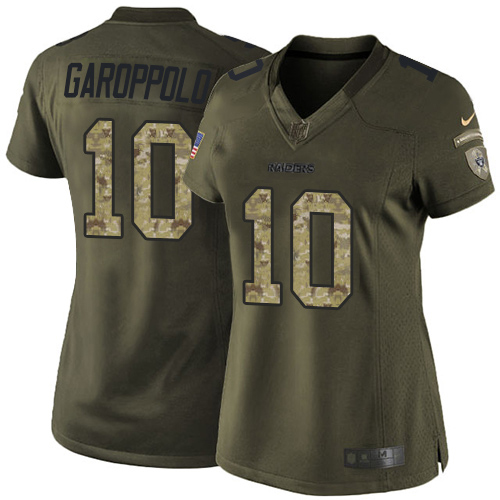 Raiders #10 Jimmy Garoppolo Green Women's Stitched Limited 2015 Salute To Service Jersey