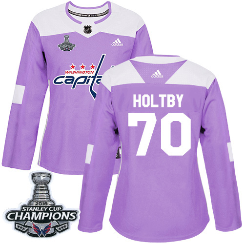 Adidas Washington Capitals #70 Braden Holtby Purple Authentic Fights Cancer Stanley Cup Final Champions Women's Stitched Jersey Womens