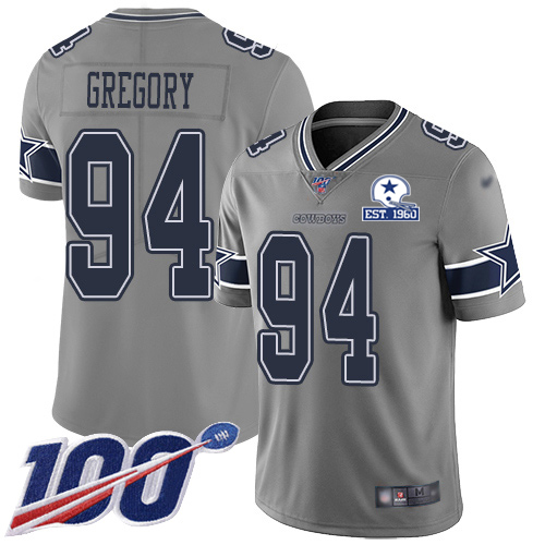 Dallas Cowboys #94 Randy Gregory Gray Men's Stitched With Established In 1960 Patch Limited Inverted Legend 100th Season Jersey Men's