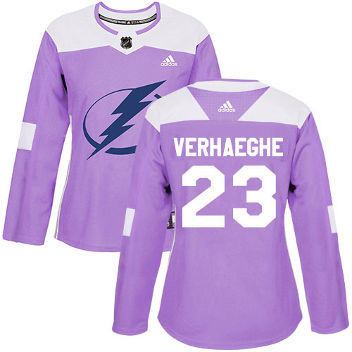 Adidas Tampa Bay Lightning #23 Carter Verhaeghe Purple Authentic Fights Cancer Women's Stitched Jersey Womens