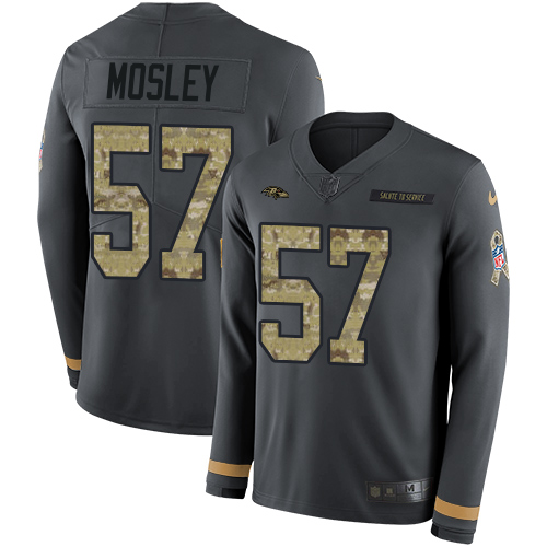 Baltimore Ravens #57 C.J. Mosley Anthracite Salute to Service Youth Stitched Limited Therma Long Sleeve Jersey Youth