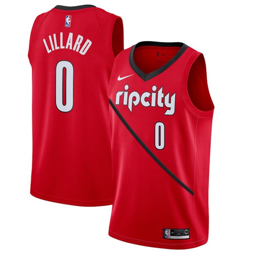 Portland Trail Blazers #0 Damian Lillard Red Swingman Earned Edition Jersey Mens