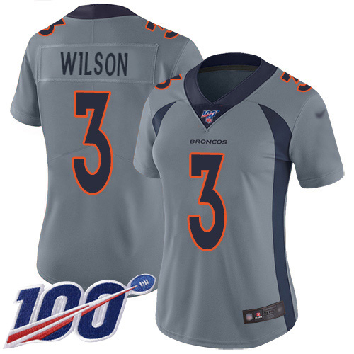 Broncos #3 Russell Wilson Gray Women's Stitched Limited Inverted Legend 100th Season Jersey