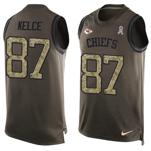 Chiefs #87 Travis Kelce Green Men's Stitched Limited Salute To Service Tank Top Jersey