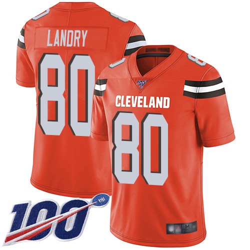 Browns #80 Jarvis Landry Orange Alternate Men's Stitched 100th Season Vapor Limited Jersey