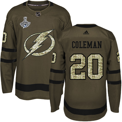 Adidas Tampa Bay Lightning #20 Blake Coleman Green Salute to Service Youth 2020 Stanley Cup Champions Stitched Jersey Youth