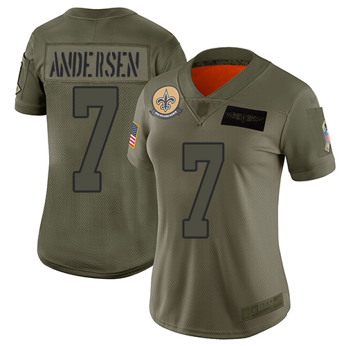 New Orleans Saints #7 Morten Andersen Camo Women's Stitched Limited 2019 Salute to Service Jersey Womens
