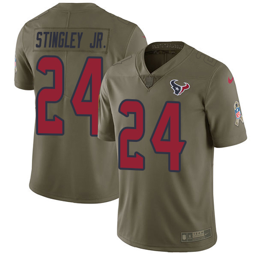 Texans #24 Derek Stingley Jr. Olive Men's Stitched Limited 2017 Salute To Service Jersey