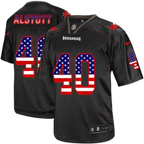 Buccaneers #40 Mike Alstott Black Men's Stitched Elite USA Flag Fashion Jersey