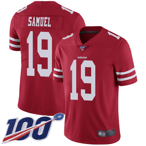 49ers #19 Deebo Samuel Red Team Color Men's Stitched 100th Season Vapor Limited Jersey
