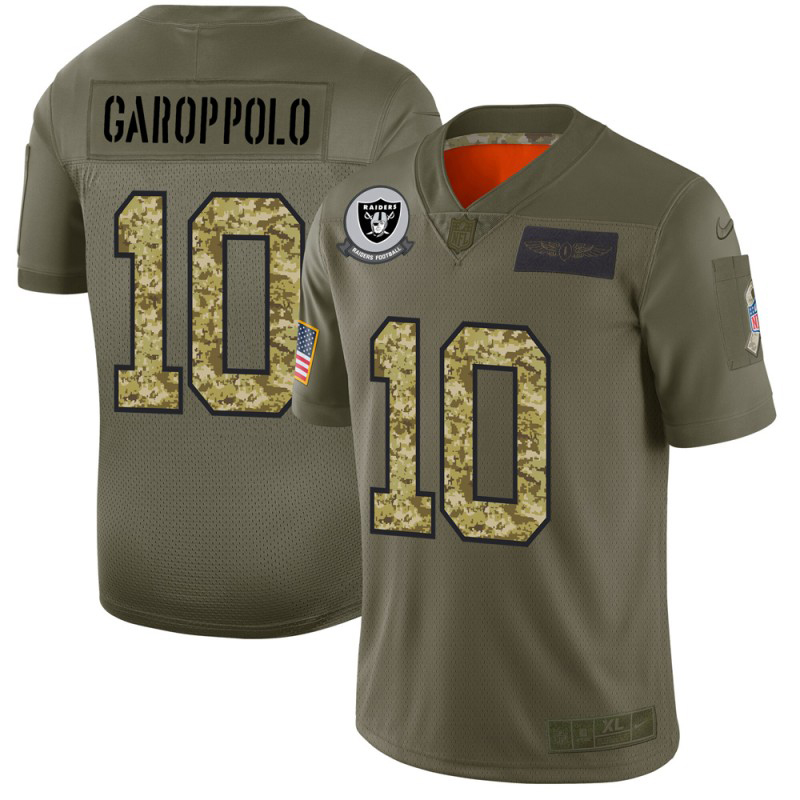 Raiders #10 Jimmy Garoppolo Men's 2019 Olive Camo Salute To Service Limited Jersey