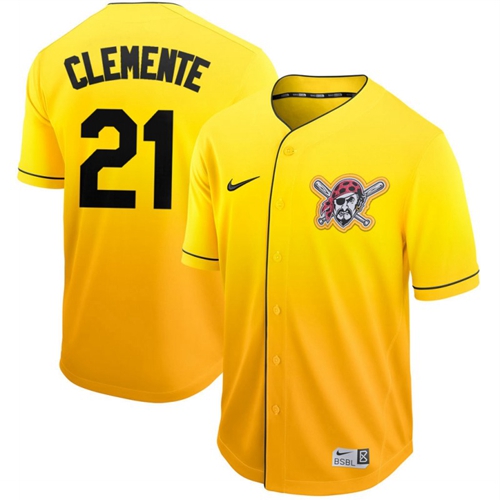 Pittsburgh Pirates #21 Roberto Clemente Gold Fade Authentic Stitched Jersey Men's
