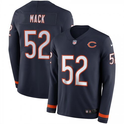Men's Chicago Bears #52 Khalil Mack Navy Blue Team Color Men's Stitched Limited Therma Long Sleeve Jersey Men's