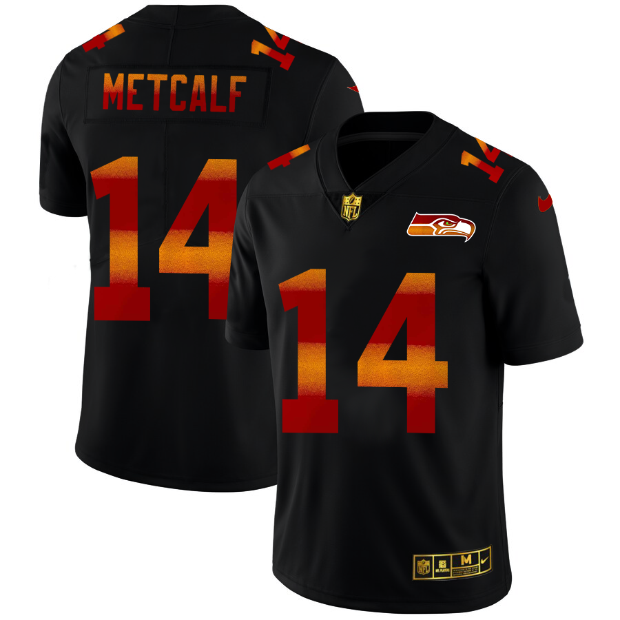 Seattle Seahawks #14 DK Metcalf Men's Black Red Orange Stripe Vapor Limited Jersey