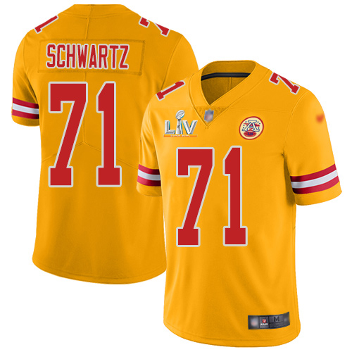 Kansas City Chiefs #71 Mitchell Schwartz Gold Youth Super Bowl LV Bound Stitched Limited Inverted Legend Jersey Youth