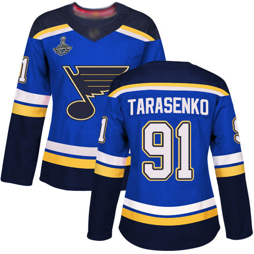 Adidas St. Louis Blues #91 Vladimir Tarasenko Blue Home Authentic Stanley Cup Champions Women's Stitched Jersey Womens