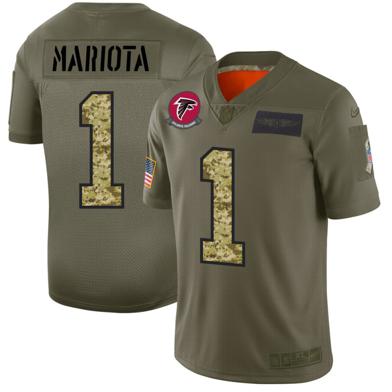 Atlanta Falcons #1 Marcus Mariota Men's 2019 Olive Camo Salute To Service Limited Jersey