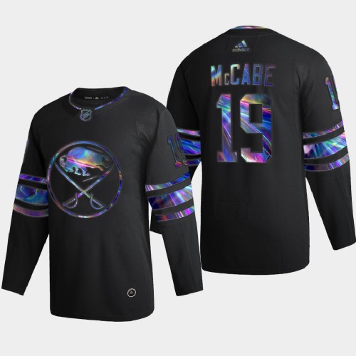 Buffalo Buffalo Sabres #19 Jake McCabe Men's Iridescent Holographic Collection Jersey - Black Men's