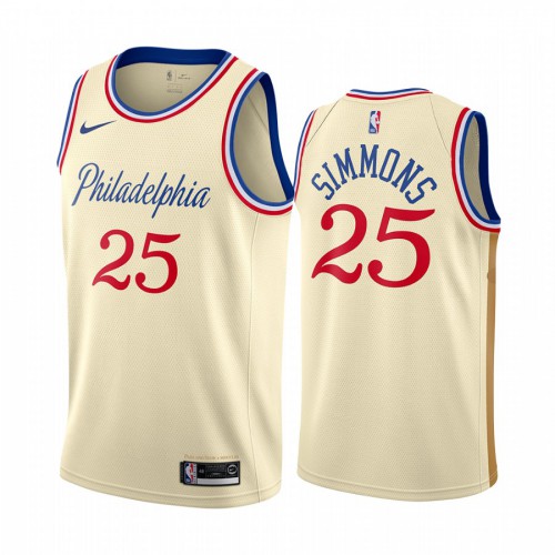 Philadelphia 76ers #25 Ben Simmons Mens Unveil 2019-20 City Edition Swingman Jersey Cream White Mens