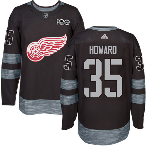 Adidas Detroit Red Wings #35 Jimmy Howard Black 1917-2017 100th Anniversary Stitched Jersey Men's