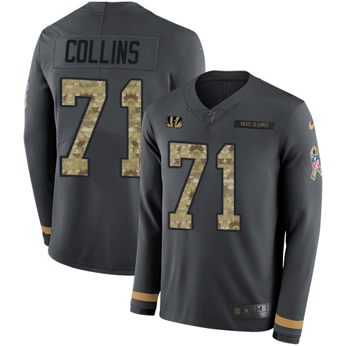 Bengals #71 La'el Collins Anthracite Salute To Service Men's Stitched Limited Therma Long Sleeve Jersey
