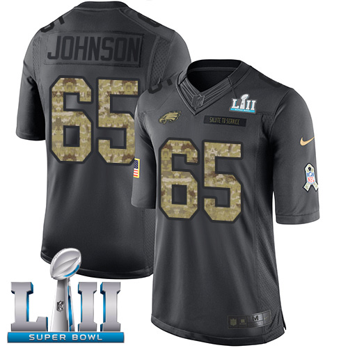 Philadelphia Eagles #65 Lane Johnson Black Super Bowl LII Men's Stitched Limited 2016 Salute To Service Jersey Men's