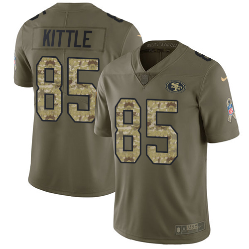 49ers #85 George Kittle Olive/Camo Men's Stitched Limited 2017 Salute To Service Jersey