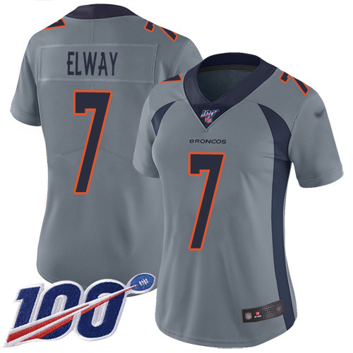 Broncos #7 John Elway Gray Women's Stitched Limited Inverted Legend 100th Season Jersey