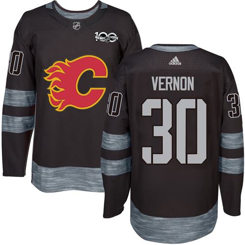 Adidas Calgary Flames #30 Mike Vernon Black 1917-2017 100th Anniversary Stitched Jersey Men's