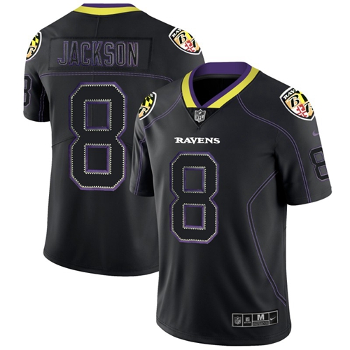 Ravens #8 Lamar Jackson Lights Out Black Men's Stitched Limited Rush Jersey