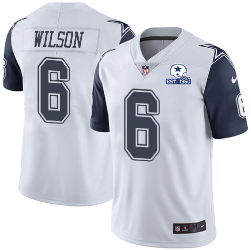 Cowboys #6 Donovan Wilson White Men's Stitched With Established In 1960 Patch Limited Rush Jersey