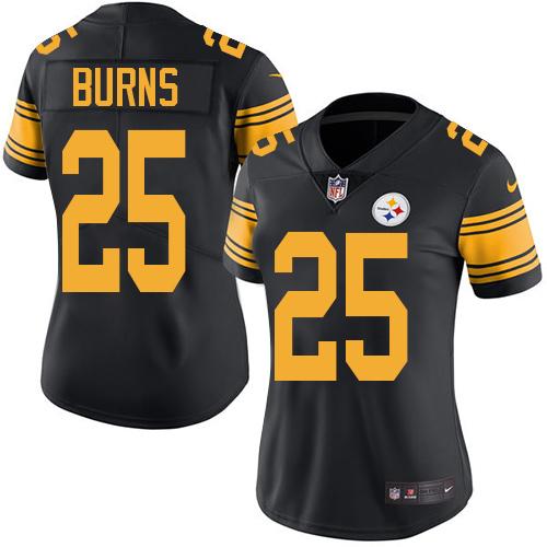 Pittsburgh Steelers #25 Artie Burns Black Women's Stitched Limited Rush Jersey Womens