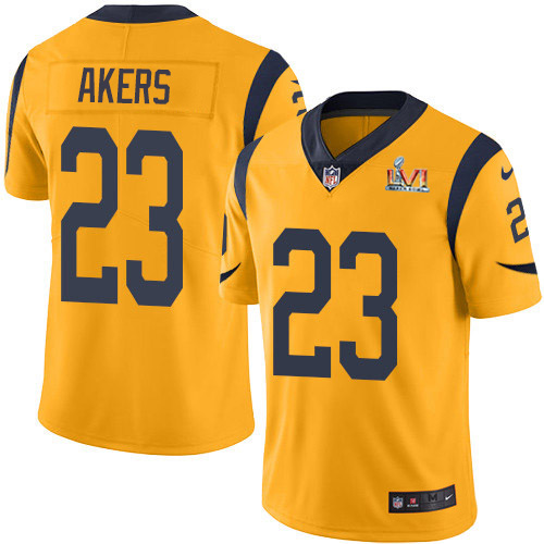 Los Angeles Rams #23 Cam Akers Gold Super Bowl LVI Patch Men's Stitched Limited Rush Jersey Men's