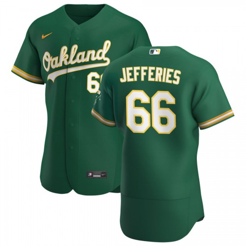 Oakland Oakland Athletics #66 Daulton Jefferies Men's Kelly Green Alternate 2020 Authentic Player Jersey Men's