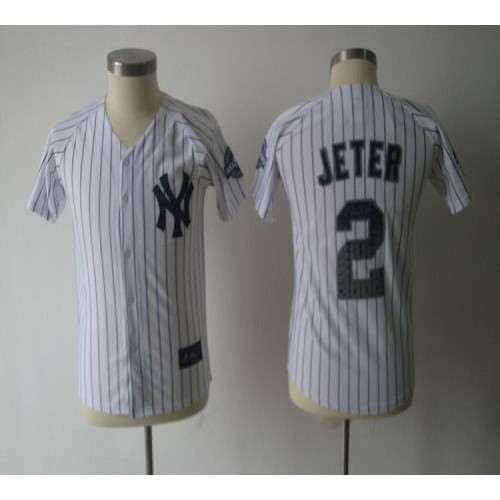 New York Yankees #2 Derek Jeter White Stitched Special Edition w/3000 Hits Patch Youth Jersey Youth