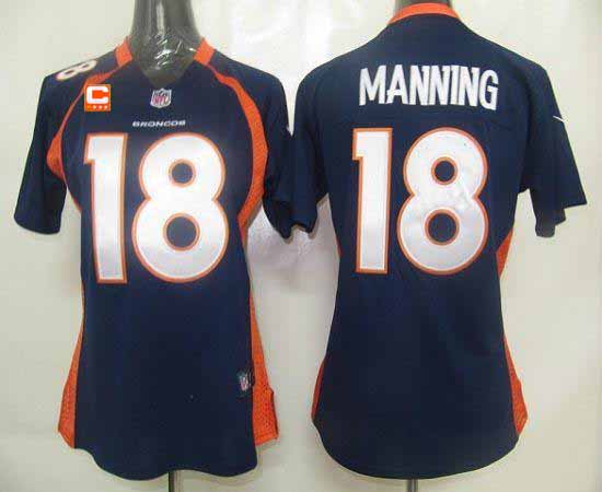 Broncos #18 Peyton Manning Blue Alternate With C Patch Women's Stitched Elite Jersey