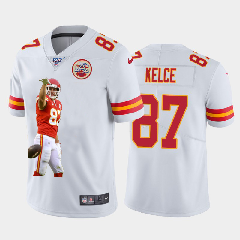 Kansas City Chiefs #87 Travis Kelce Team Hero 4 Vapor Limited 100 Jersey White Golden