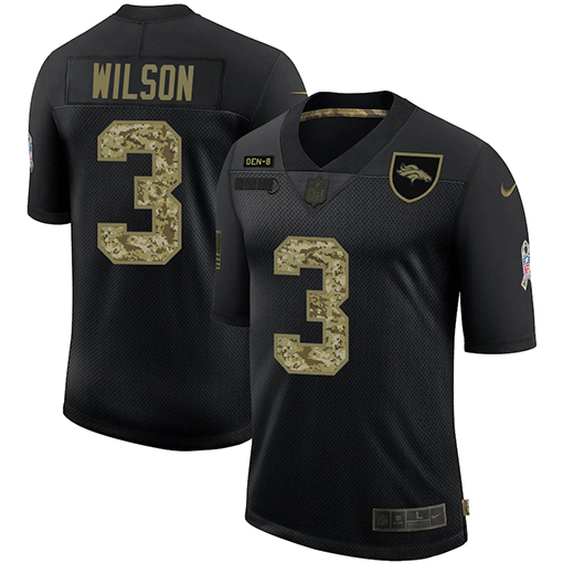 Denver Broncos #3 Russell Wilson Men's 2020 Salute To Service Camo Limited Jersey Black
