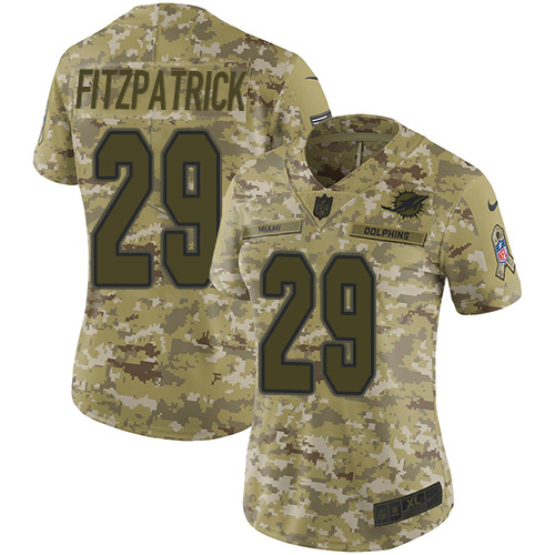 Miami Dolphins #29 Minkah Fitzpatrick Camo Women's Stitched Limited 2018 Salute to Service Jersey Womens