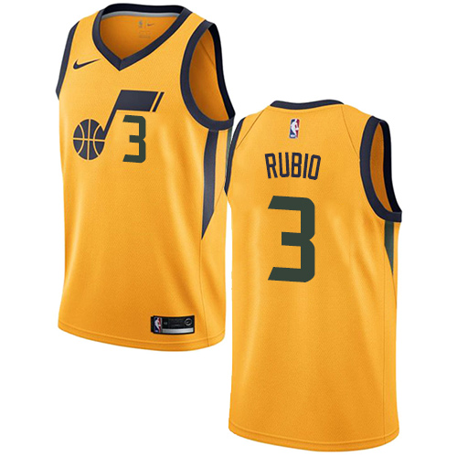 Utah Jazz #3 Ricky Rubio Yellow Swingman Statement Edition Jersey Mens