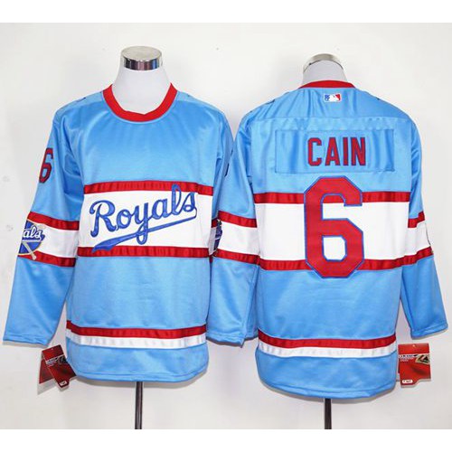 Kansas City Royals #6 Lorenzo Cain Light Blue Long Sleeve Stitched Jersey Men's