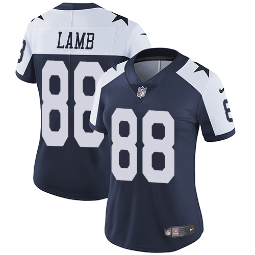 Cowboys #88 CeeDee Lamb Navy Blue Thanksgiving Women's Stitched Vapor Throwback Limited Jersey